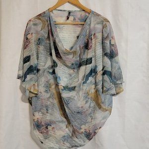Smash! Watercolor Sheer Short Sleeve Blouse Womens One Size